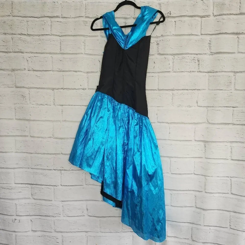 Jessica McClintock Gunne Sax Womens Vintage Blue Sequined Black Dress Size 5